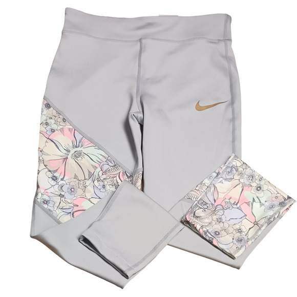 Nike Girls One TGT Energy Leggings XL Gray Floral Print Dri-FIT Training Pants - Picture 14 of 16